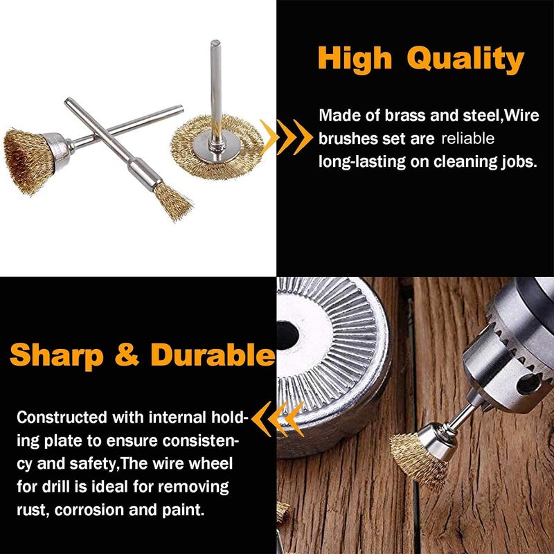 Rocaris 90 Pcs Wire Brushes Set, Brass Wire Wheels Pen Brushes Set Kit Accessories for Rotary Tool - Image 3